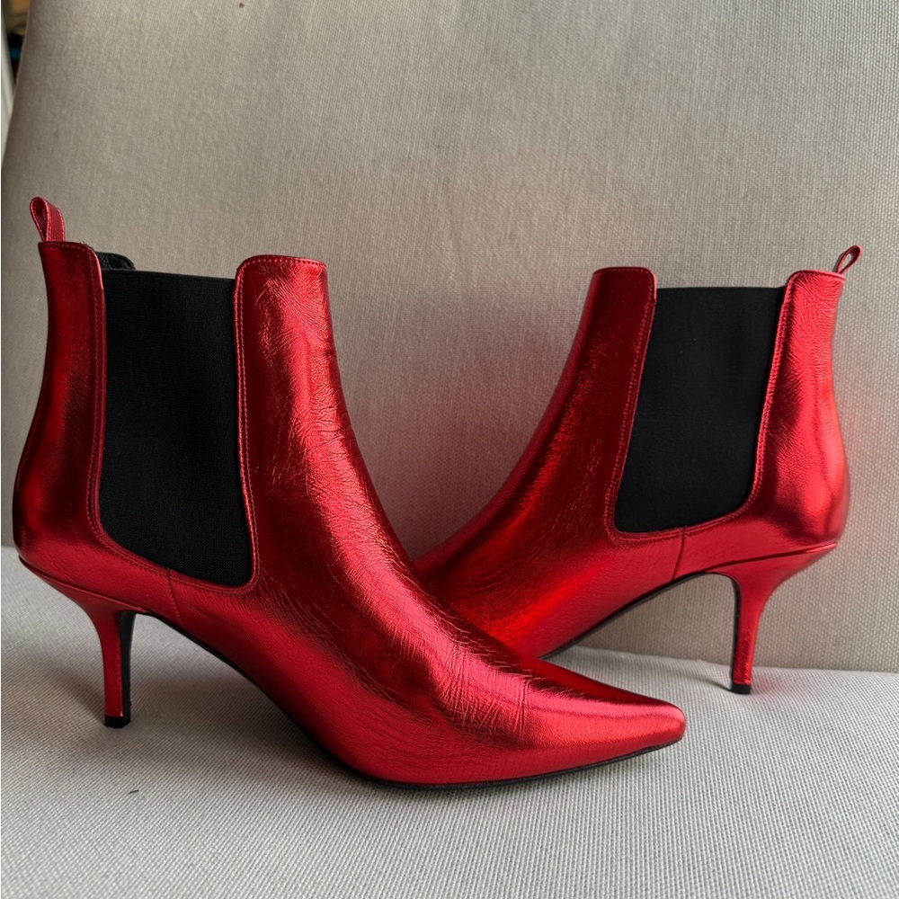 NEW Anine Bing Metallic Red Ankle Boots